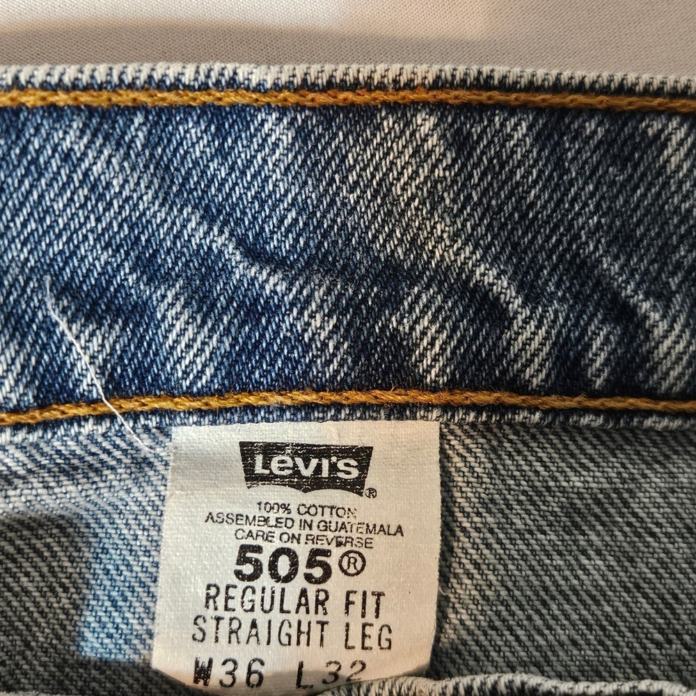 Vintage Levi 505 Regular Fit 90s Blue Denim Jeans Mens Size 34 x 32 1998 - Picture 12 of 14
